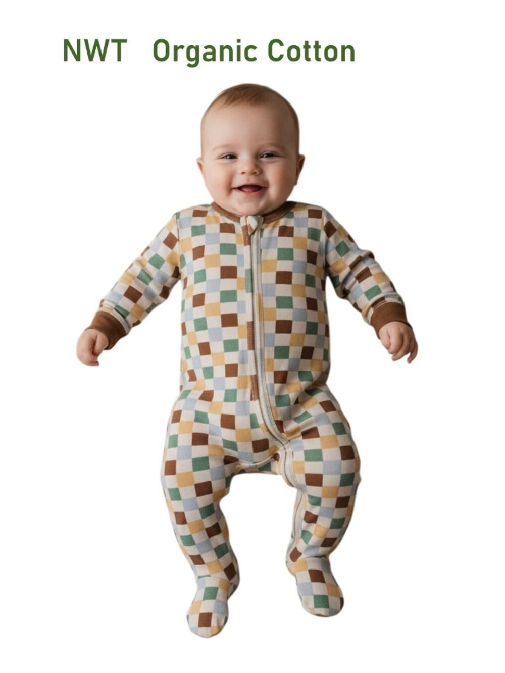ANTEBIES Organic Cotton Footie Multi-Color Check - Made in Turkey - size 0-3M
